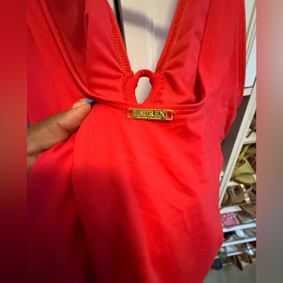 EEUC Lauren Ralph Lauren Beach Club Keyhole One Piece Swimsuit Coral Size 12. - Picture 6 of 8